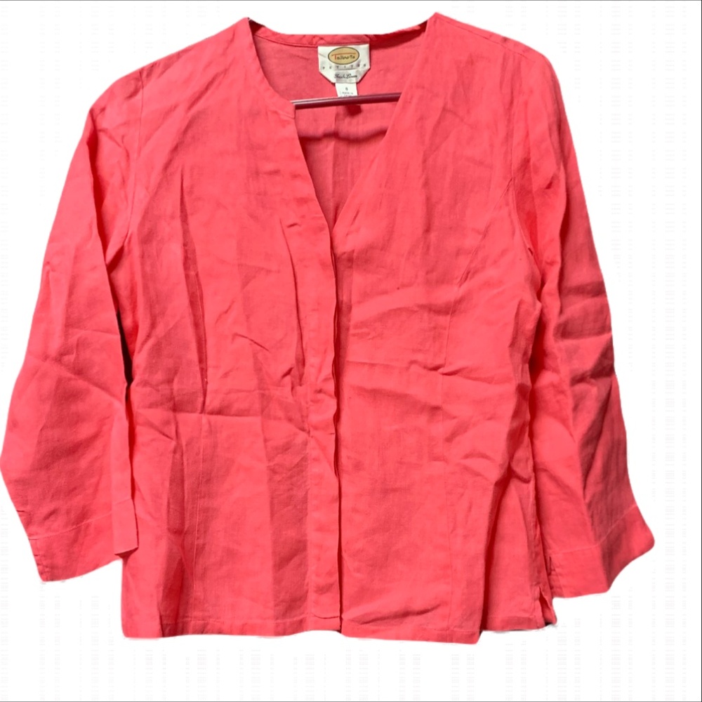 6. Talbots Pink Linen Blouse Size 8P